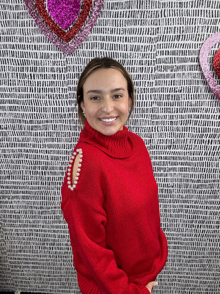 Turtleneck Sweater w/ Pearl Details
