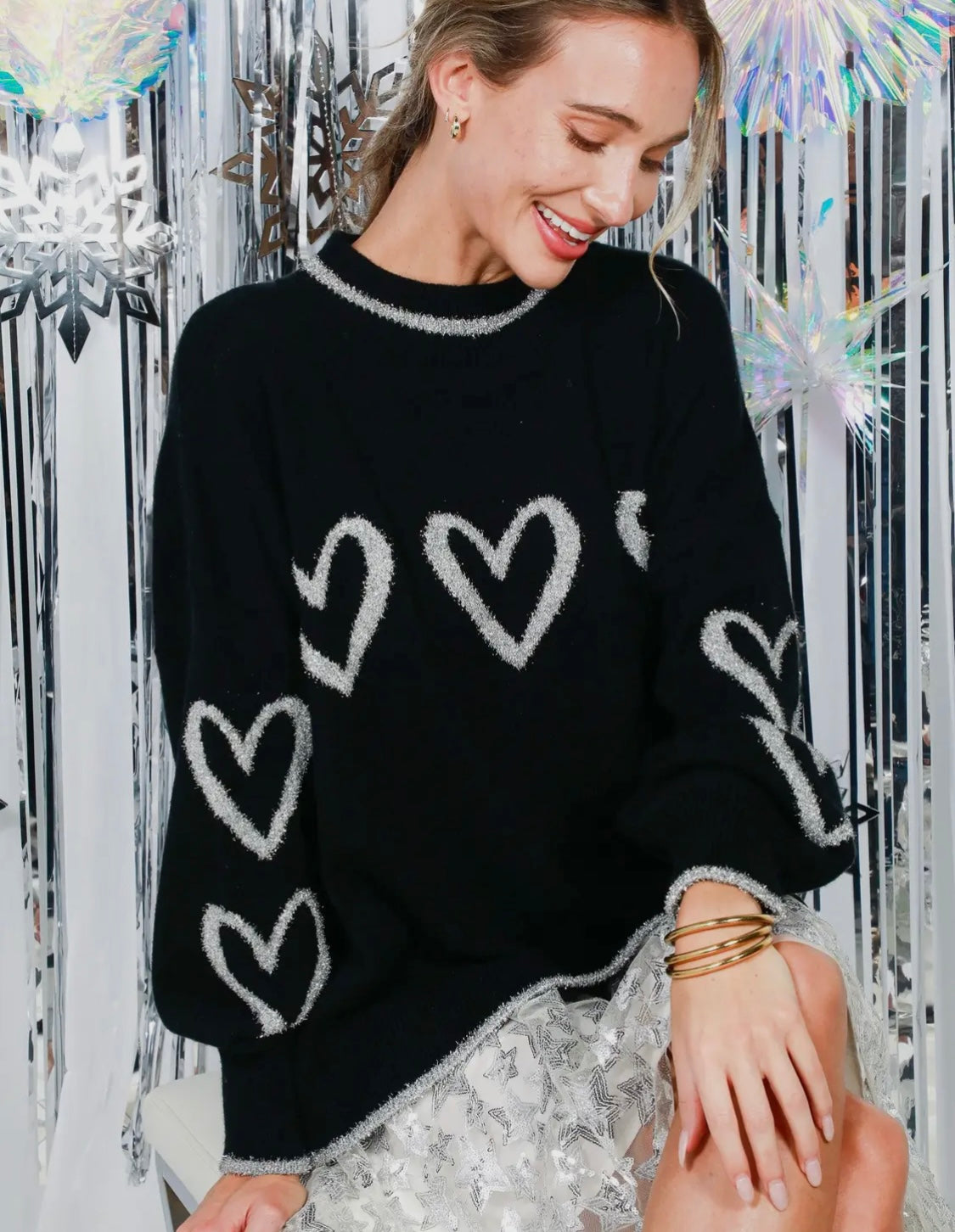 3 Glitter Yarn Heart Sweater