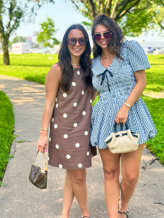 Mocha Latte Linen Polka Dot Mini Dress