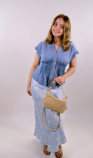 Lucy Pintuck Waist Button Down Top