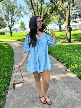 Petals & Picnics Mini Denim Romper