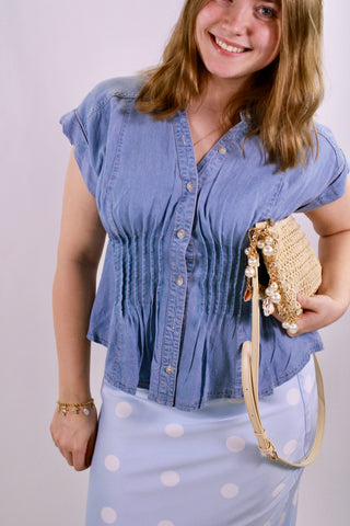 Lucy Pintuck Waist Button Down Top