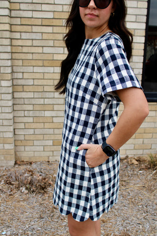 Poppy Plaid Scallop Mini Dress
