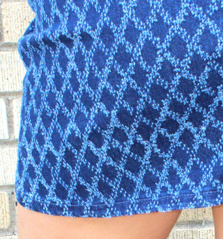 Close up detail of Dara textured diamond denim skirt