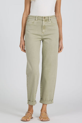 Dear John Everett Abbey Stone jeans featuring a high rise fit, soft stretch denim, and classic straight leg silhouette.