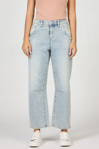 Dear John Lasso Clear Stream denim jeans featuring a high rise fit, light wash stretch denim, and relaxed flattering silhouette.