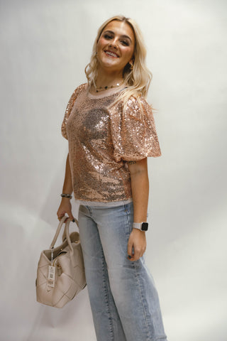 Izzy Sequin Puff Short Sleeve Top