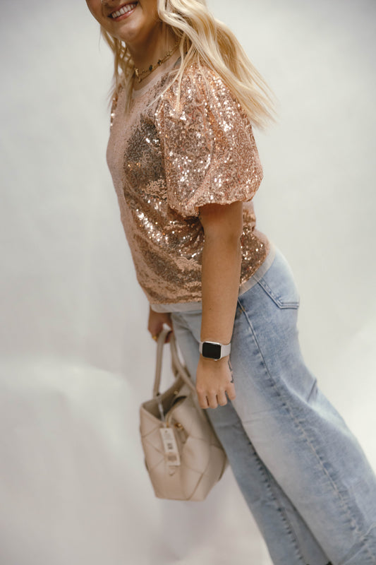 Izzy Sequin Puff Short Sleeve Top