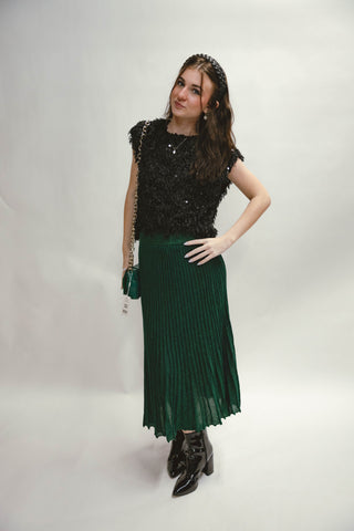 Faith Pleated Metallic Knit Midi Skirt
