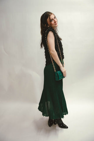 Faith Pleated Metallic Knit Midi Skirt