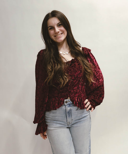 Jackie Burn Out Velvet Floral Blouse