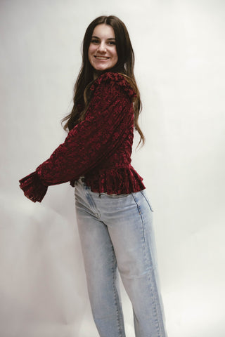 Jackie Burn Out Velvet Floral Blouse