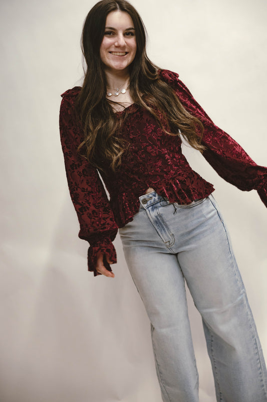 Jackie Burn Out Velvet Floral Blouse
