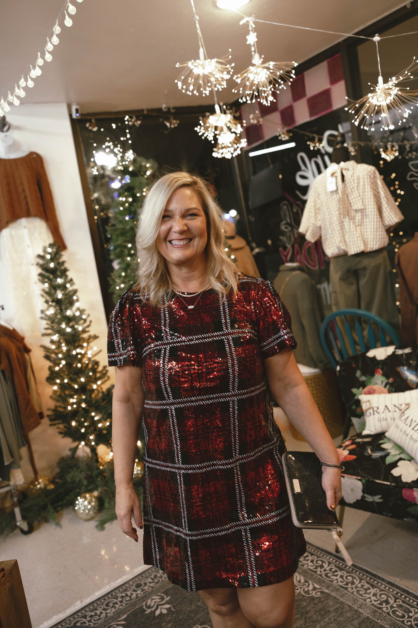 Fedra Sequin Plaid Mini Dress