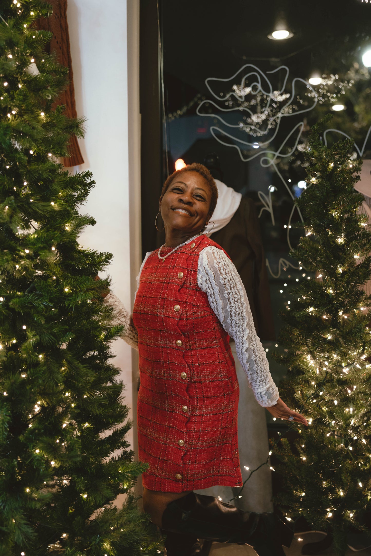 Ever Christmas Tweed Scalloped Holiday Mini Dress