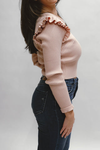 Square Neck Ruffle Ribbed Top