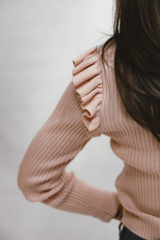 Square Neck Ruffle Ribbed Top