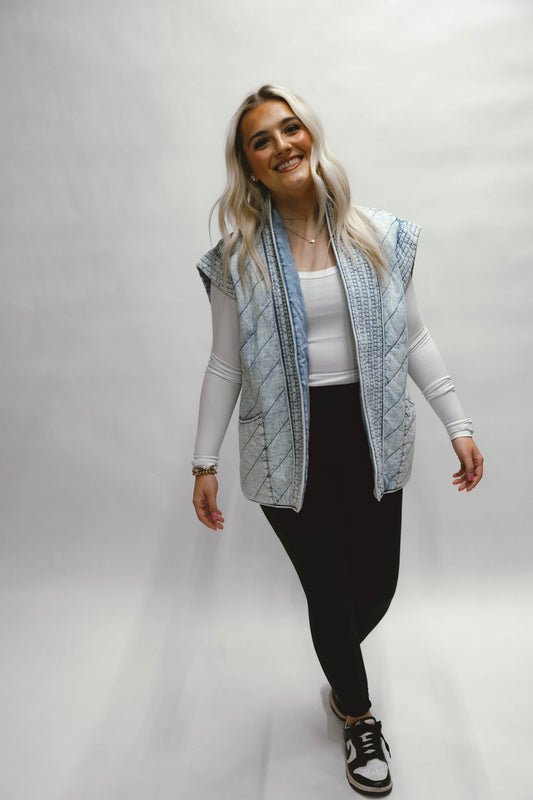 Mariana Oversized Quilted Denim Vest