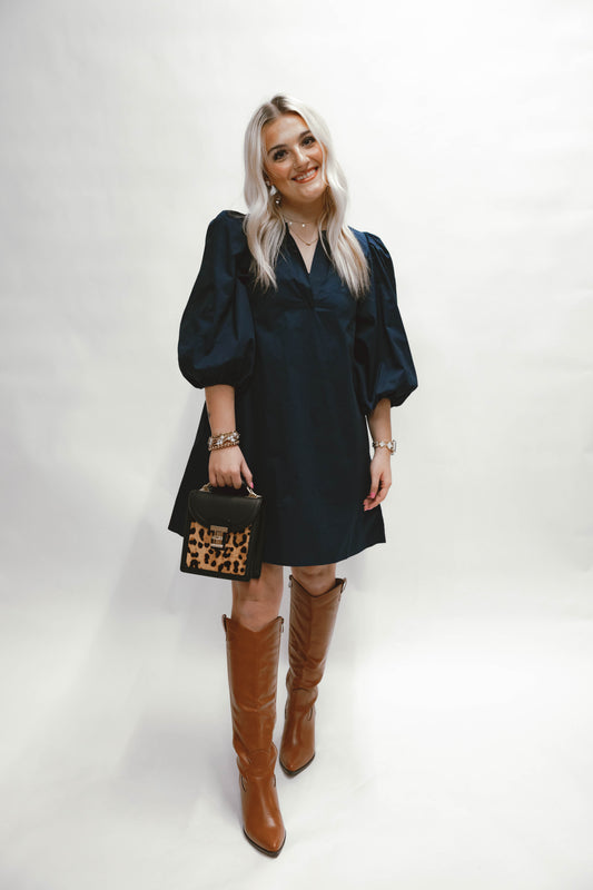 Victoria Shift Split Neck Mini Dress