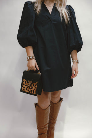 Victoria Shift Split Neck Mini Dress