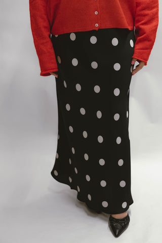 Dotty Satin Midi Skirt