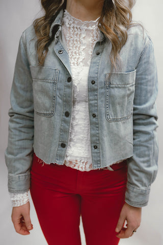 Hidden Vintage Wash Cropped Denim Shirt