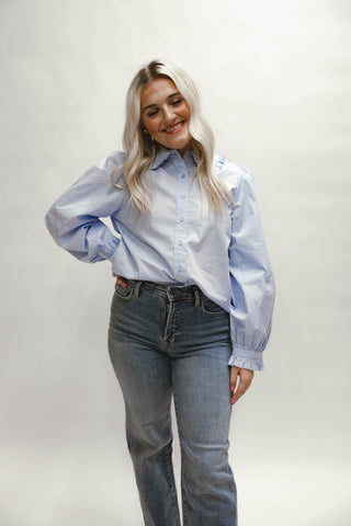 Rachel Ruffle Accent Button Down Lovely Shirt