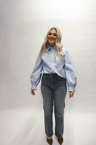 Rachel Ruffle Accent Button Down Lovely Shirt