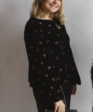 Tina Bow Tie Velvet Top