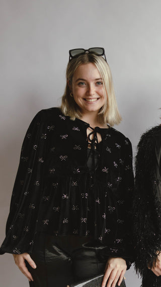 Tina Bow Tie Velvet Top