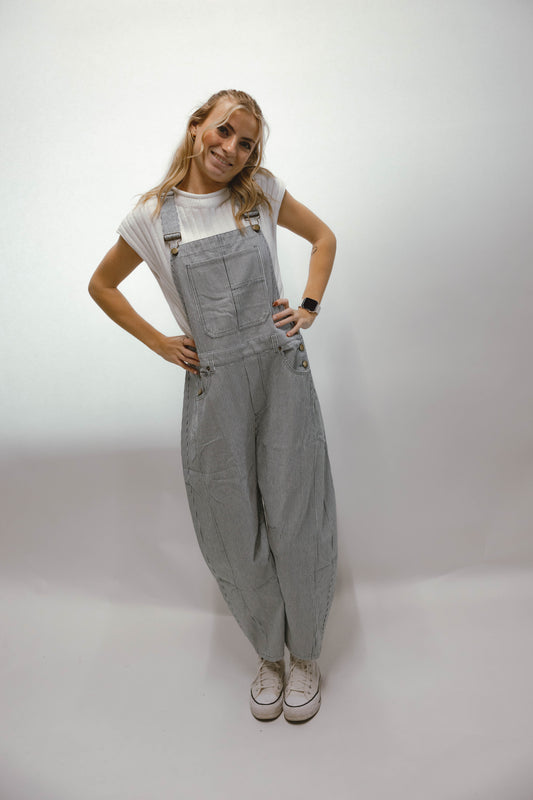 The Uptown Stripe Barrel Overalls