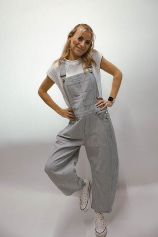 The Uptown Stripe Barrel Overalls