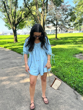 Petals & Picnics Mini Denim Romper