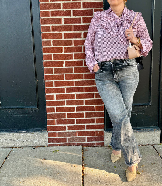 Raina Ruffle Tie-Neck Printed Blouse