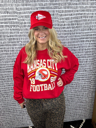 Retro KC Football 1960 Helmet Red Sweatshirt