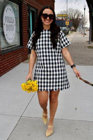 Poppy Plaid Scallop Mini Dress