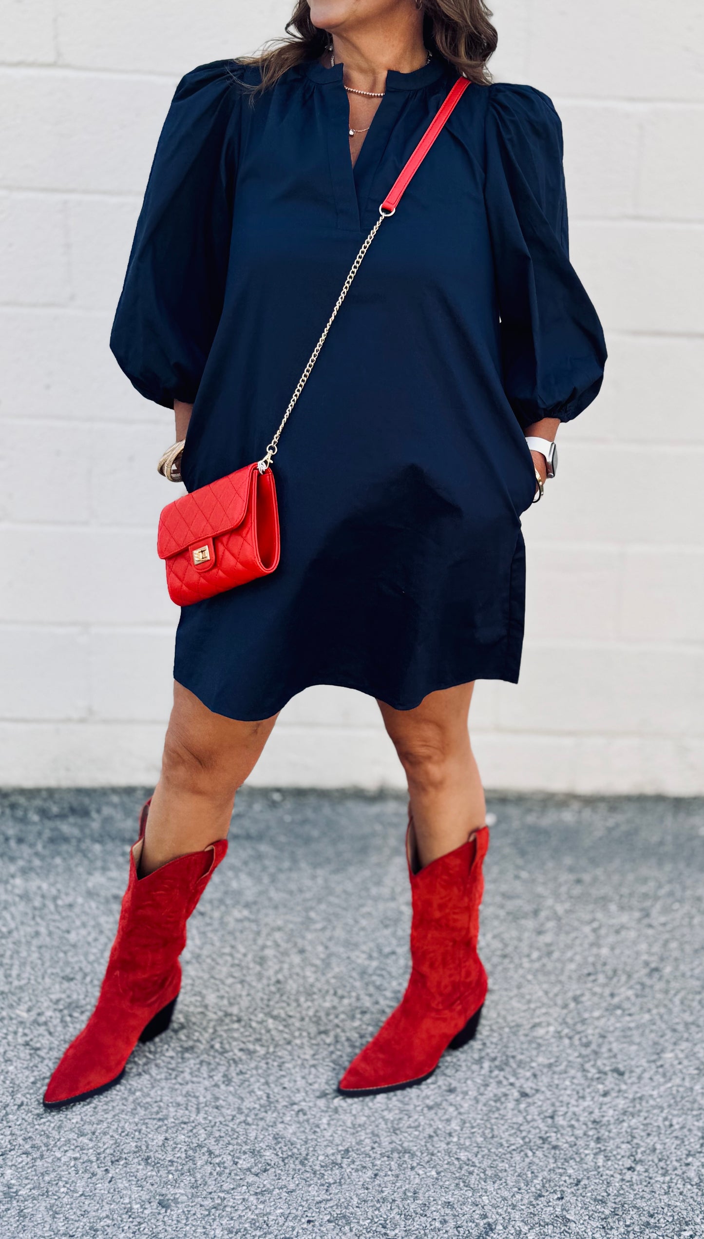 Victoria Shift Split Neck Mini Dress