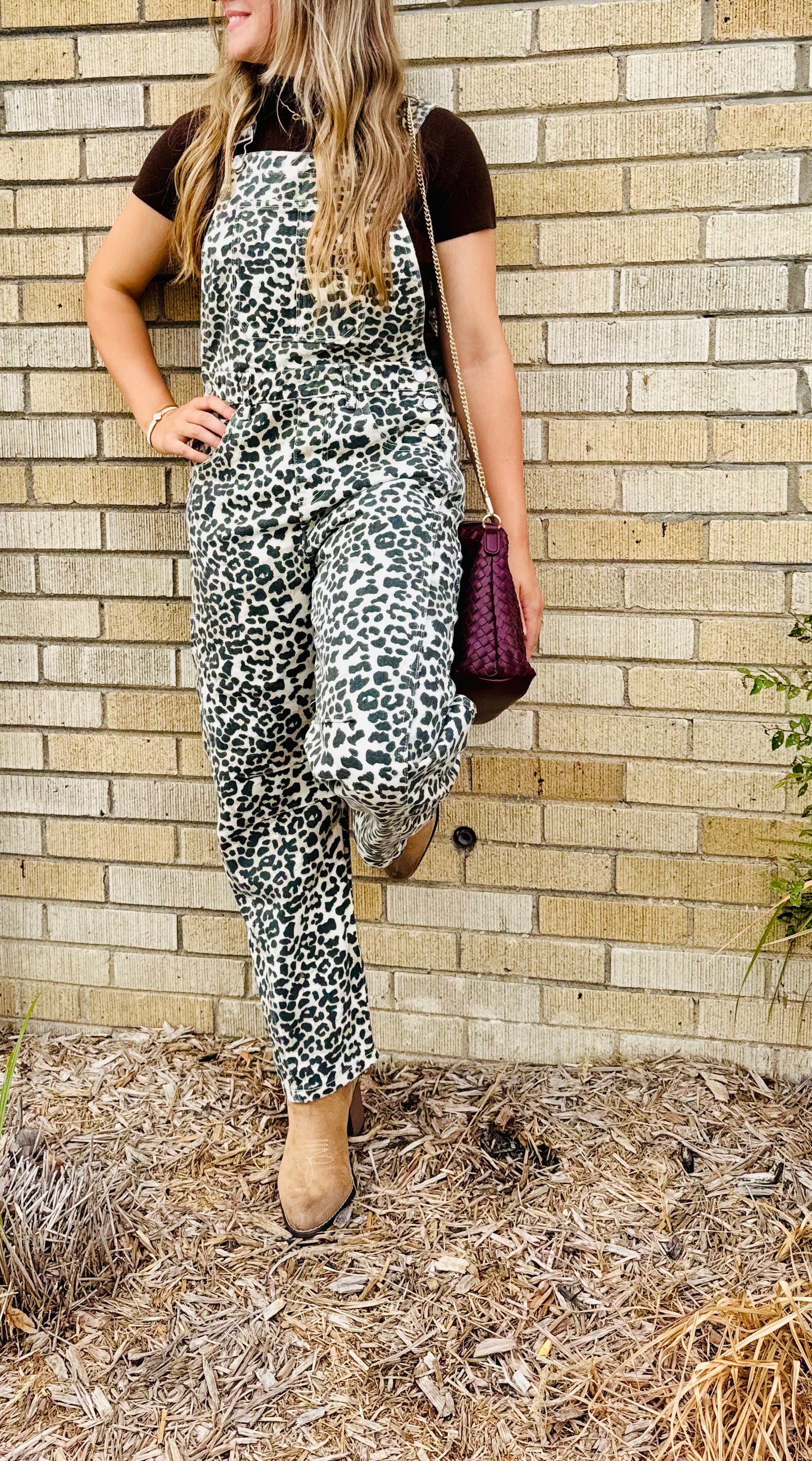 Leopard Slouchy Relax Fit Denim Overall