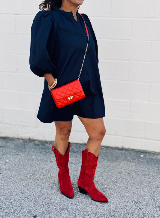 Victoria Shift Split Neck Mini Dress