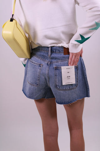 Ava Hidden Medium Wash Side Insert Inseam A-Line Shorts