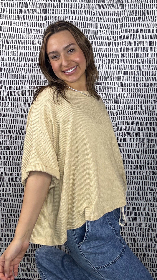 Rib Knit Cuff Sleeve Tee