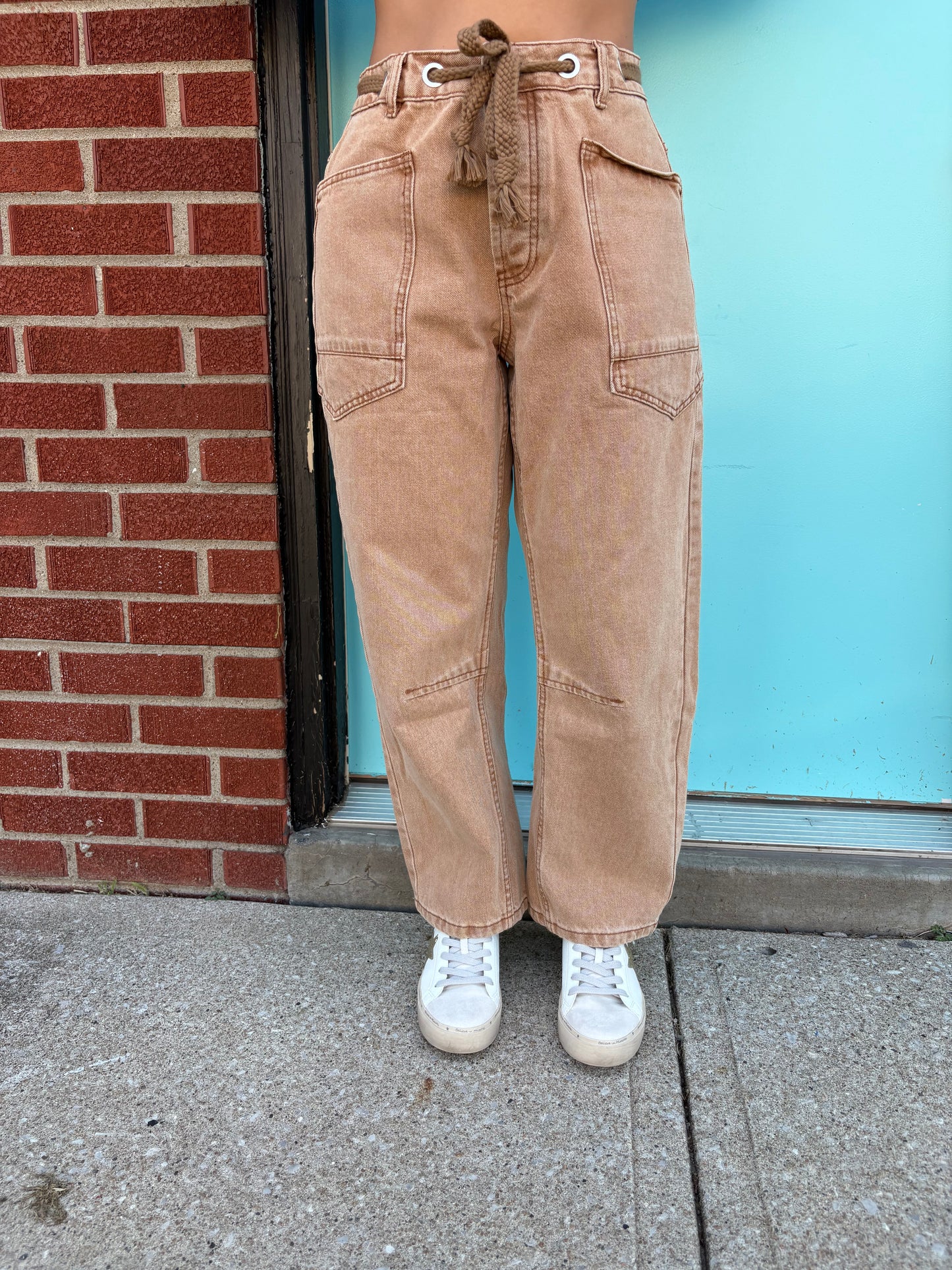 Baker Barrel Denim Pants With Eyelet Waist