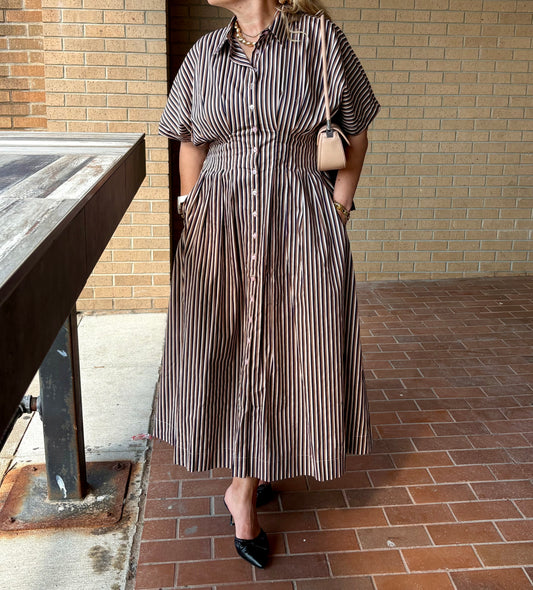 Barkline Stripe Pleated Midi Dress