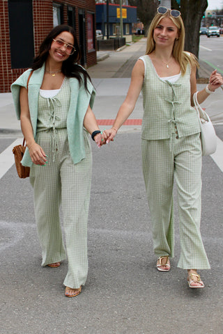 Simply Sage Seersucker Plaid Lounge Pants