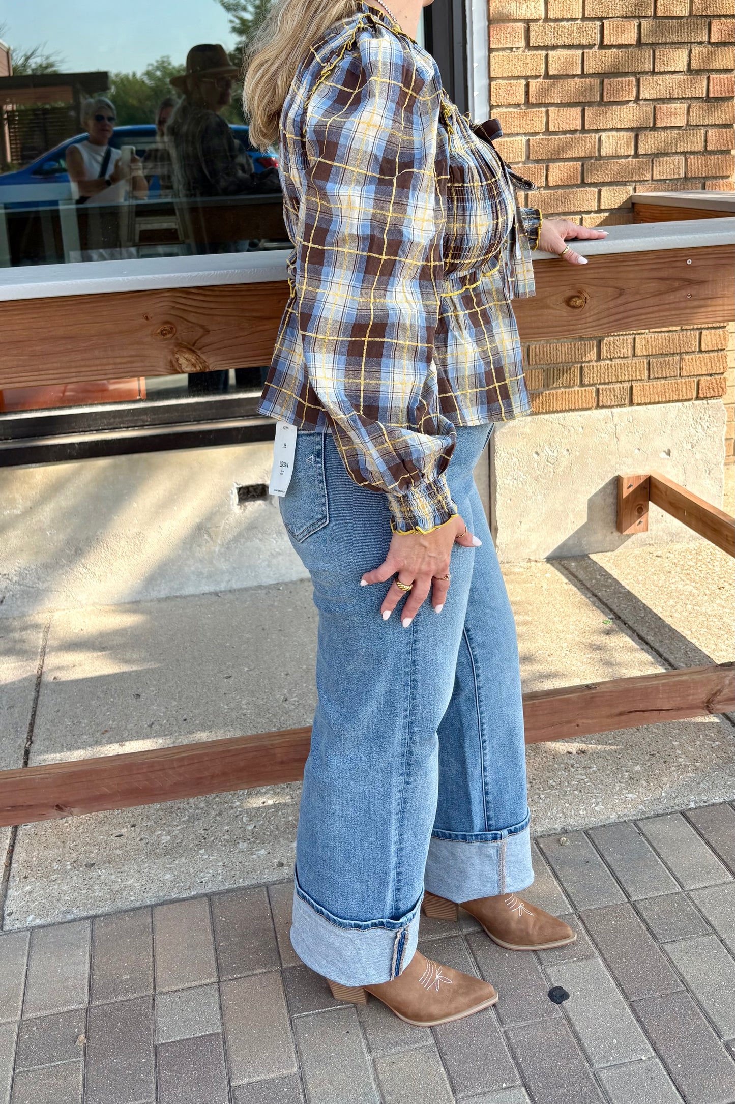 Penelope Smocked Plaid Bow Blouse