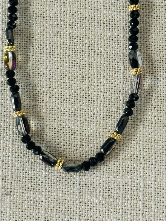 Gold Mini Paperclip Necklace w/ Black beads