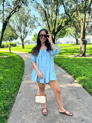 Petals & Picnics Mini Denim Romper