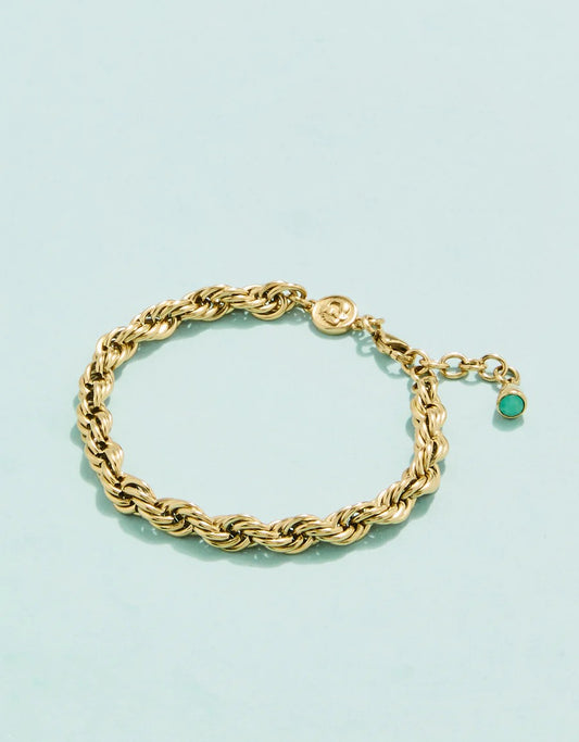 Gold rope chain bracelet with adjustable clasp and small green charm accent – Erin Rose Boutique
