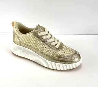 Gold woven platform sneaker available at Erin Rose Boutique