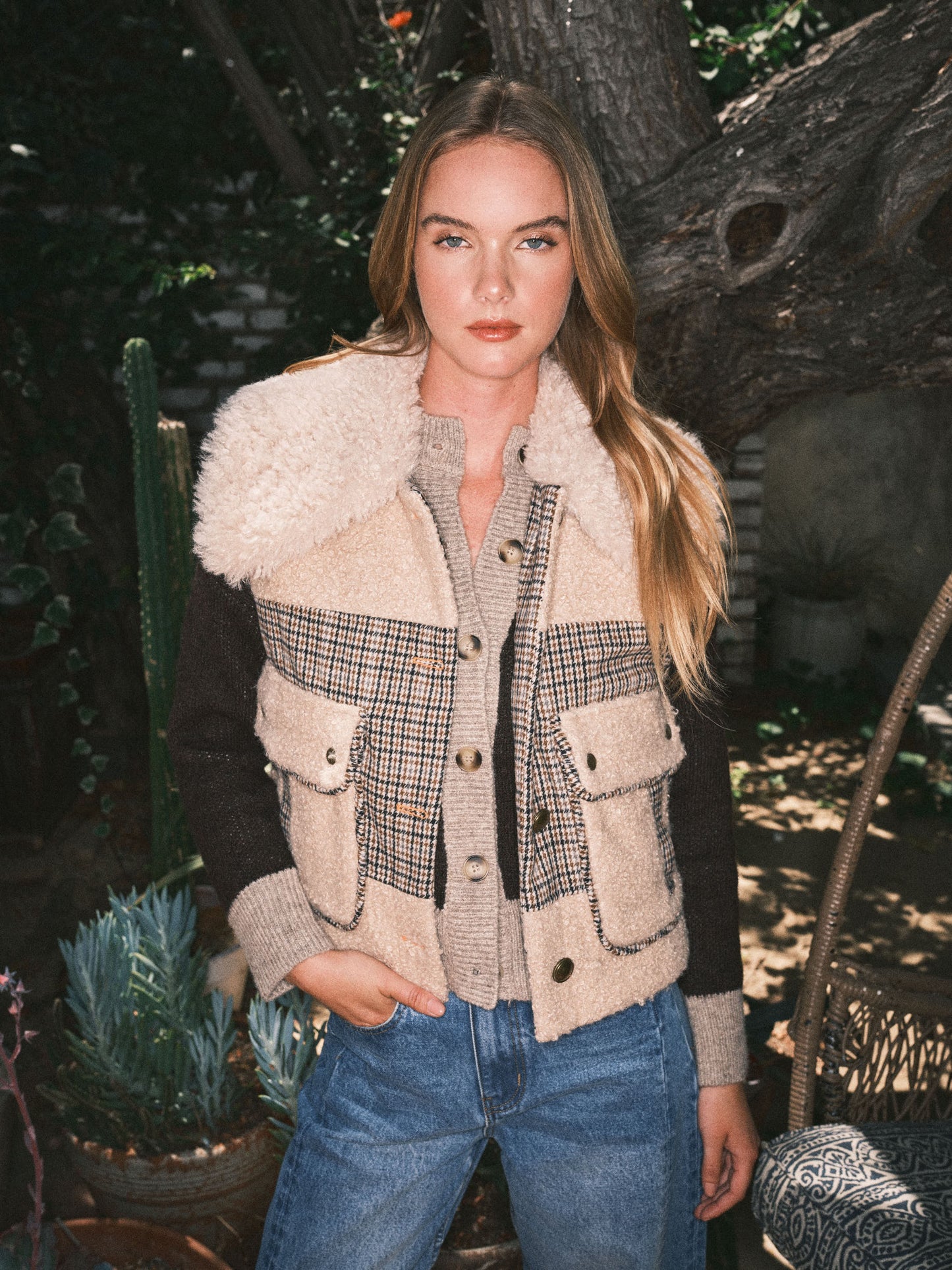 Grace Plaid Sherpa Mix Vest